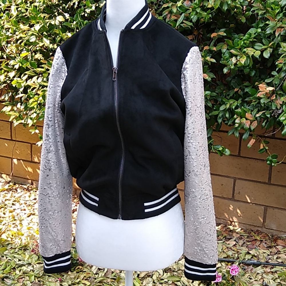 Forever 21 Sequin &Faux Suede Varsity Jacket
